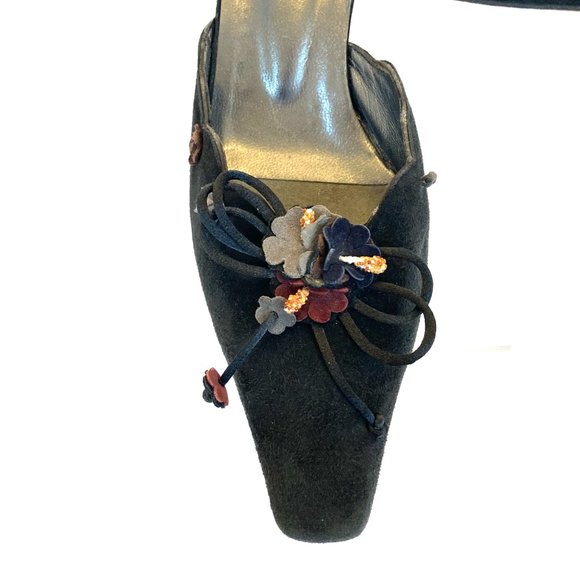 Stuart Weitzman Shoes - Stuart Weitzman Flora Embellished Black Suede Mules Size 7.5